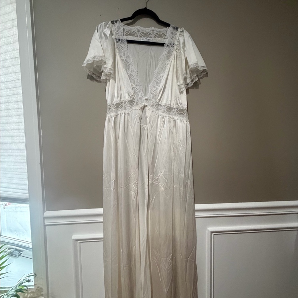 Miss Elaine White Lace Trim Pajama Gown